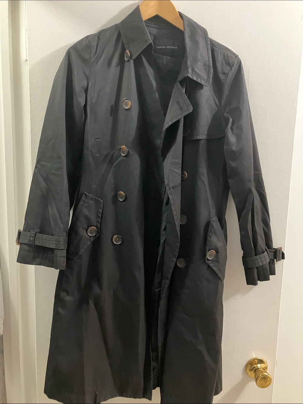 Banana Republic Black Double-Breasted Trench Coat with Belted Cuffs